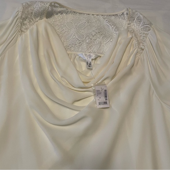 NWT - A MTL 1980 Women’s Long Sleeve Cowl Neck Lace Back White Top Size 3X - Picture 9 of 17